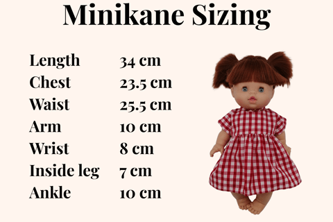 Measurements for a Minikane doll
