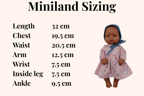 Sizing chart for 32cm Miniland doll