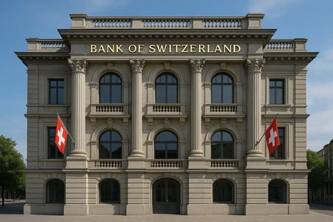a large bank building with a swiss flag on it