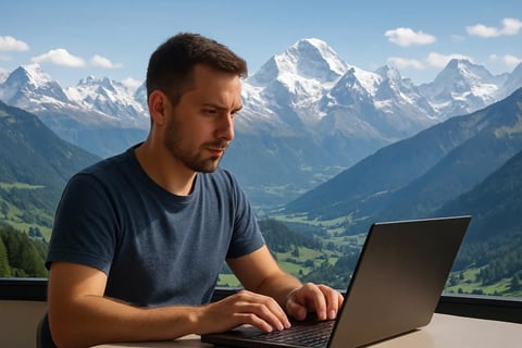 a man sitting at a table with a laptop computer