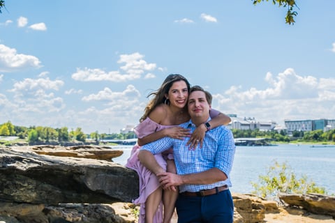 couple engagement photo session at lake near Southlake, Texas