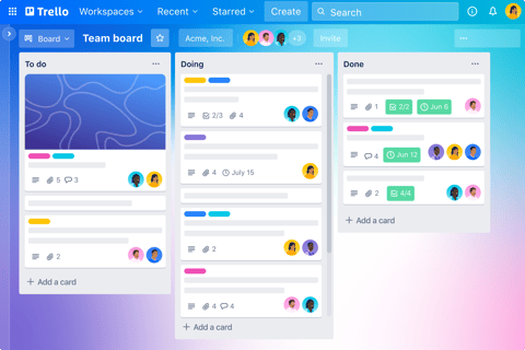 tela de um board Trello (Fonte: Trello)
