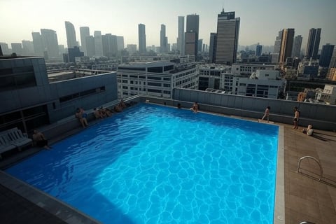 Piscina na cobertura do edifício. 
