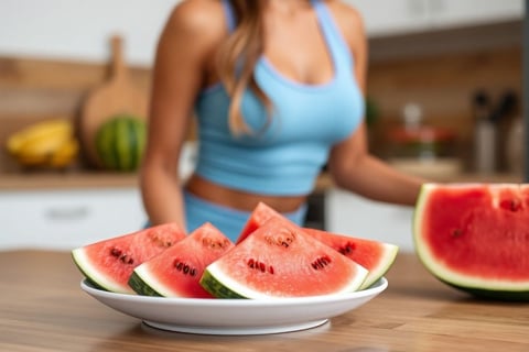 Woman Preparing Watermelon for Diet