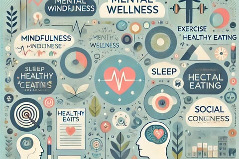 An informative infographic showcasing key mental wellness tips, including mindfulness, exercise, hea