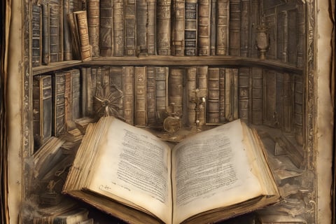 Libro antiguo abierto por su mitad en biblioteca antigua.