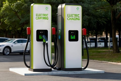 bornes de recharge pour véhicules électriques sur un parking