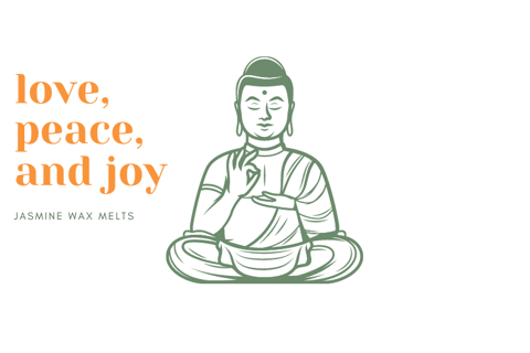 Cayla Henri Jasmine Wax Melts: a buddha statue with a quote about love and peace