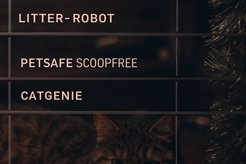 A chart showing features of Litter-Robot, PetSafe ScoopFree, and CatGenie smart litter boxes.