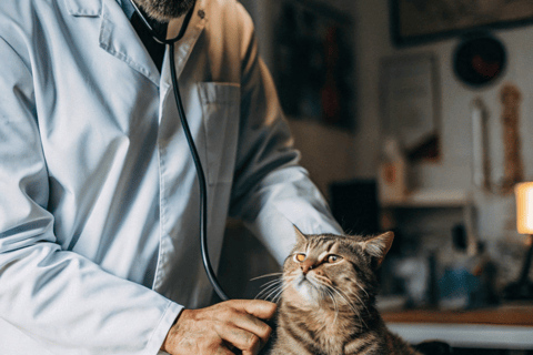 Cat being examined by a vet.