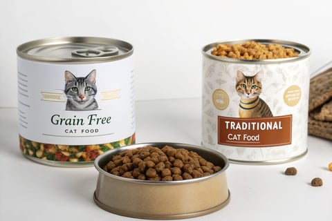 Side-by-side comparison of grain-free and traditional cat food options.