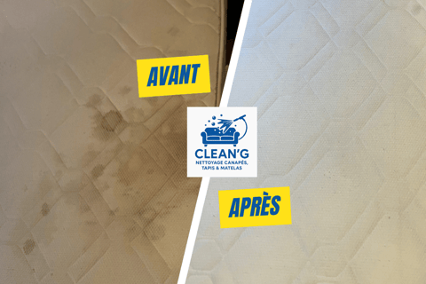 Résultat avant/après d'un nettoyage de matelas réalisé par nos équipes
