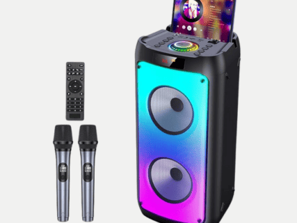 YX Karaoke Partybox Profissional +2 Microfones Sem Fio, Karaoke Portatil com Luzes de Disco, Bluetoo