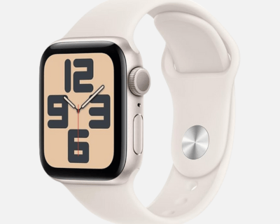 Apple Watch SE GPS • Caixa estelar de alumínio – 40 mm • Pulseira esportiva estelar – P/M