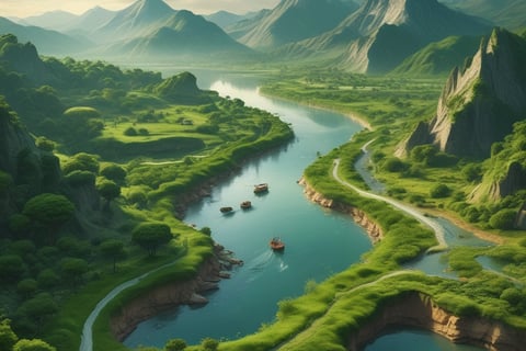 River winding through a green valley.