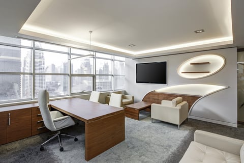 Modern living room with smart lighting and automation devices