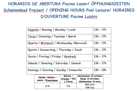 horaire caniço madère nage libre