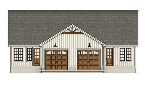 a garage with a garage door and two garage doors