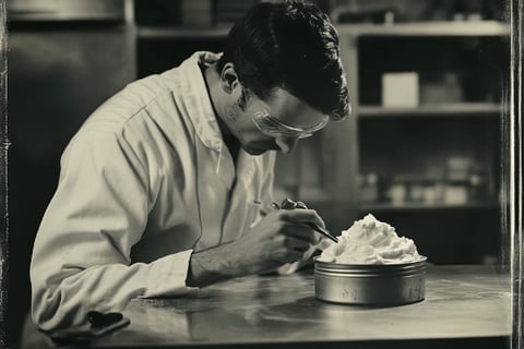 scientist examining a tin of a mysterious skin cream found at the roswell crash of 1947