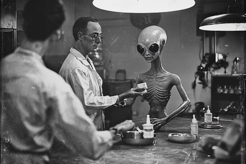 top secret military lab with grey alien