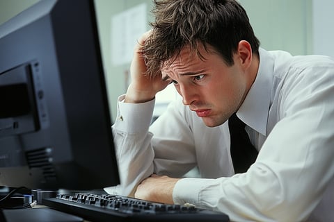 Worried man having computer trouble