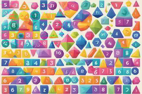 Assorted geometric shapes with numbers in a playful arrangement, ideal for teaching counting and sha