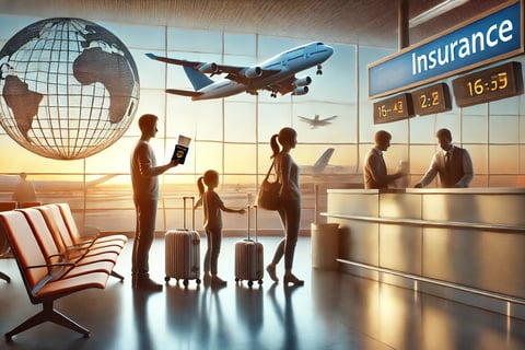 une illustration plus réaliste et contextuelle, représentant une famille à l'aéroport prête à voyager, avec des détails natur