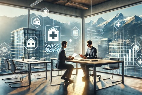 Voici une image réaliste dans un contexte urbain, illustrant une scène professionnelle liée à l'assurance en Suisse. L'ambian