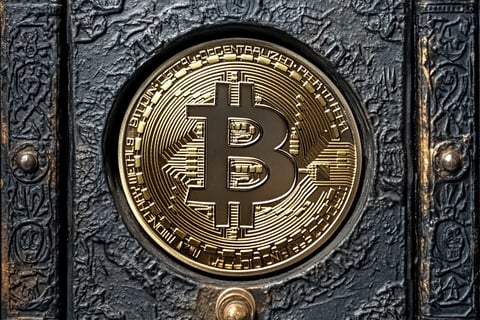Bitcoin auf Stahl gestanzt in Farbe