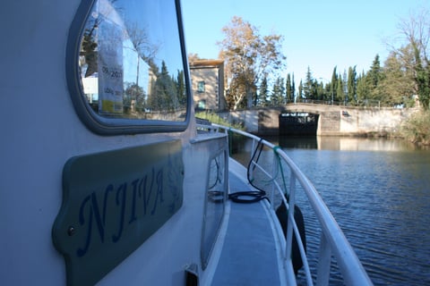 Approaching a lock  on the Canal du Midi