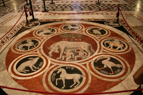 This mosaic features Romulus and Remus.