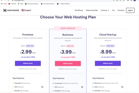 Hosting plans from Hostinger
