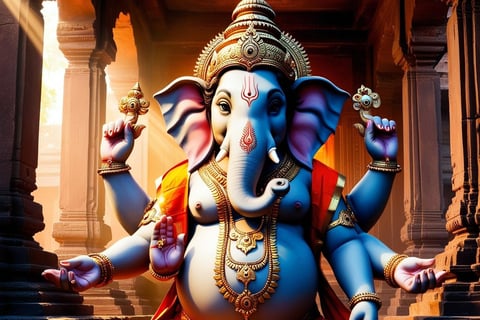 La imagen muestra al dios Ganesha en un templo