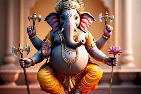 La imagen es una figura colorista del Dios Ganesha
