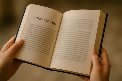 Hands holding a book open to chapter 2 - Christopher Wilson story