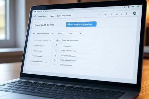 A laptop displaying Google Keyword Planner with local SEO keywords like Leeds yoga classes
