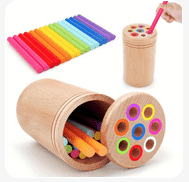 a wooden pencil box with a pencil and markers