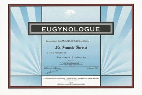 Diplôme d'Eugynologue de Francis barret