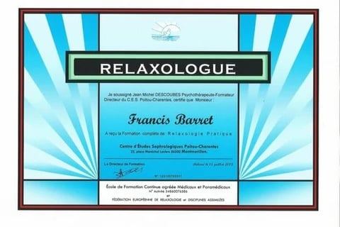 Diplôme de Relaxologue de Francis Barret
