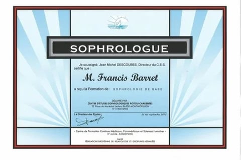 Diplôme de Sophrologue de francis barret
