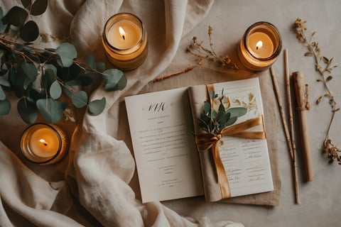 Invitation de mariage scellée avec cachet de cire, décor élégant