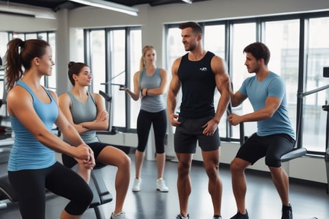 a group of people in a gym room