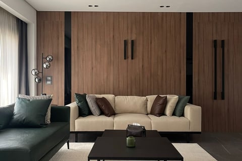 a living room with a couch and a coffee table