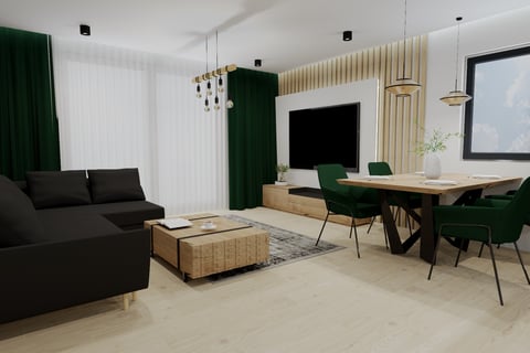 a living room with a couch, table, and chairs