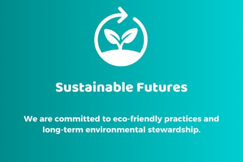 a green and white sign that says, Sustainable future