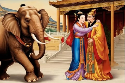 Khâm Từ Báo Thánh thái hậu cản voi giúp vua Trần Nhân Tông