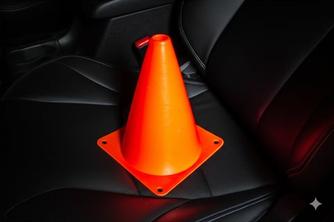 Traffic cone in the backseat of a car