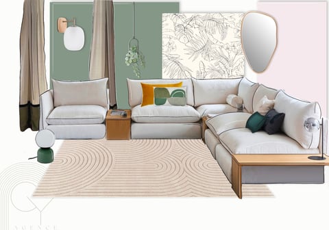 Planche mobilier salon avec canapé la redoute beige