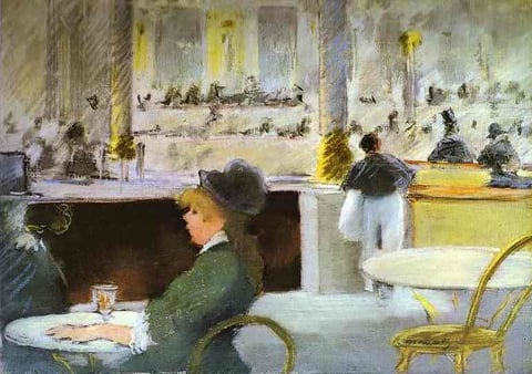 a painting of a woman sitting at a table