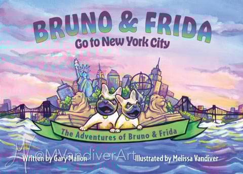 Illustrations from Bruno & Frida Go To New York by New Orleans artist Melissa Vandiver.